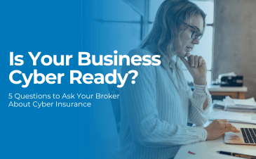 Small business owner using a laptop at her boutique counter, with the text “Is Your Business Cyber Ready?”